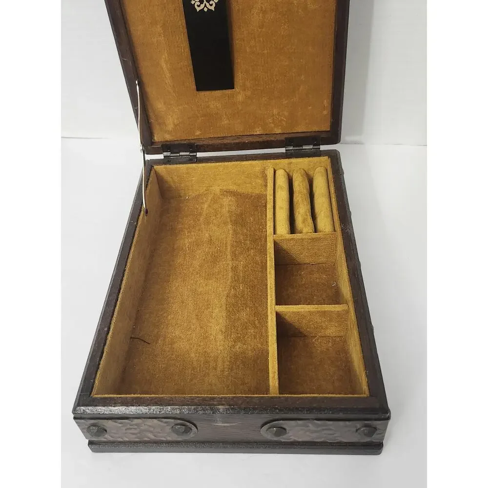 Vintage Acsons Import Co Wood Valet Jewelry Box Heraldic Knight Shield Crest